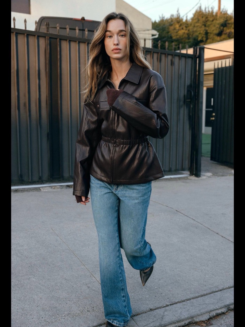 ZARA NWT BROWN FAUX Leather ELASTIC WAIST